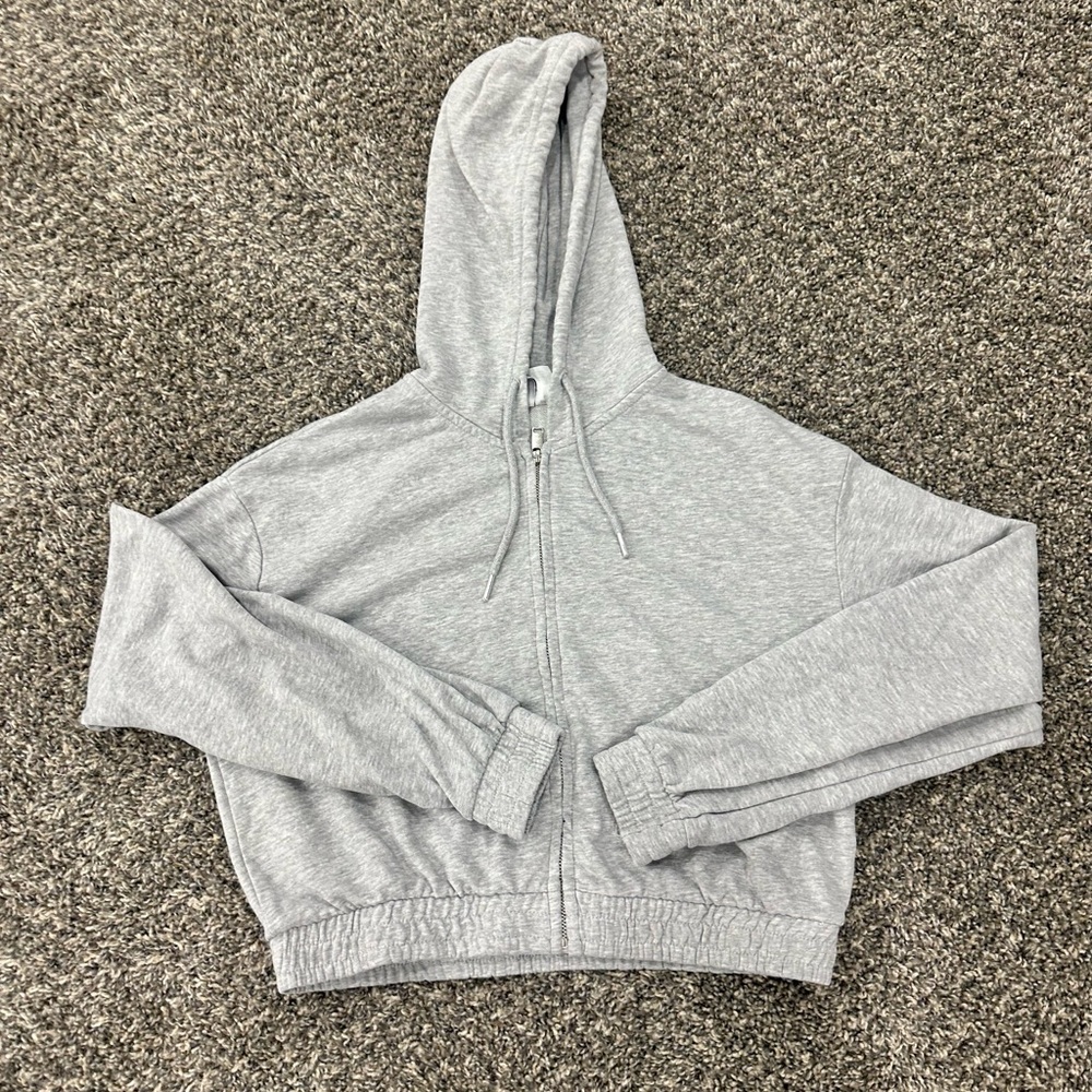 Divided Gray Hooded Cropped Sweatshirt
